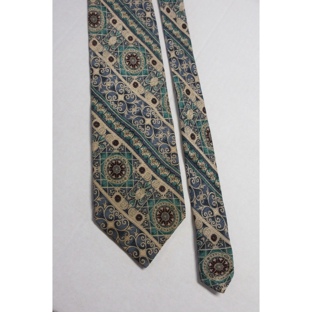 BIALUCCI COLLECTION Blue Teal‎ Paisley Medallion 100% Silk Tie Mens Designer Y2K